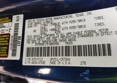 2015 Toyota Tundra Sr5 4.6L V8 z USA, uszkodzony, nr VIN 5TFRM5F17FX089980